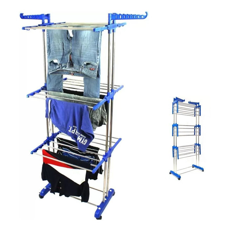 Colgador Tendedero De Ropa Plegable 3 Niveles Azul