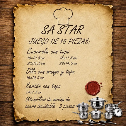 Juego De Ollas Acero Inoxidable 15 Piezas Sa Star Con Tapas Plateado