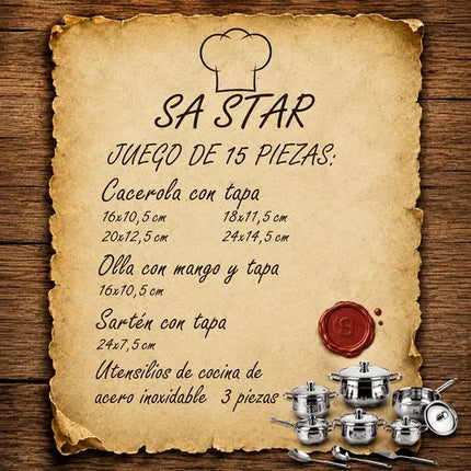 Juego De Ollas Acero Inoxidable 15 Piezas Sa Star Con Tapas Plateado