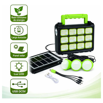 Kit Solar Portátil Con Panel Integrado, Luz Led, Radio Y Bt Negro