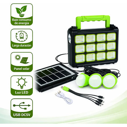 Kit Solar Portátil Con Panel Integrado, Luz Led, Radio Y Bt Negro