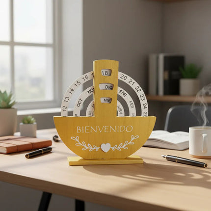 Calendario Eterno En Español Giratorio De Madera Circular