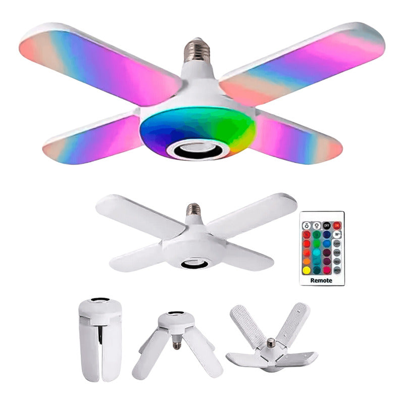 Ampolleta Parlante Bluetooth Colores Rgb 4 Aspas Con Control Blanco Frío