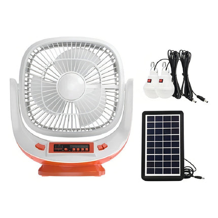 Ventilador Recargable Solar / Linterna / Radio / Bluetooh 20 Cm Blanco Plástico 3