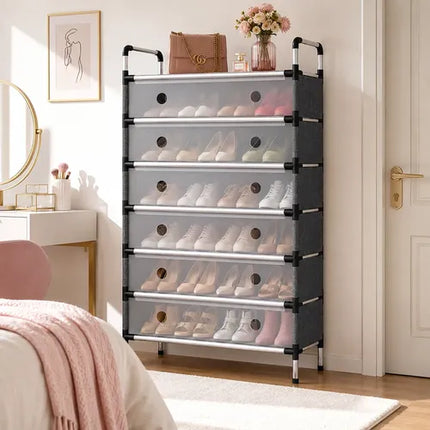Zapatero Organizador Cerrado De 6 Niveles - 63 X 28 X 128 Cm Negro