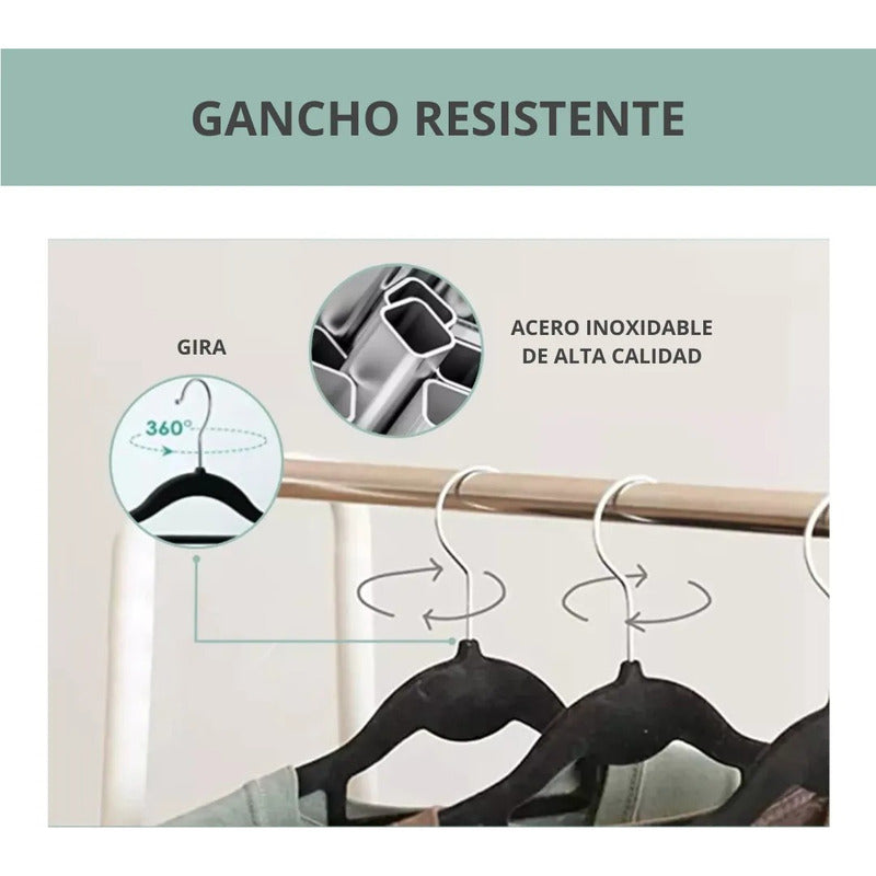 Colgadores De Ropa Set 30u Terciopelo Antideslizante Negro