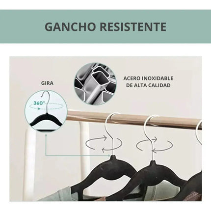 Colgadores De Ropa Set 30u Terciopelo Antideslizante Negro