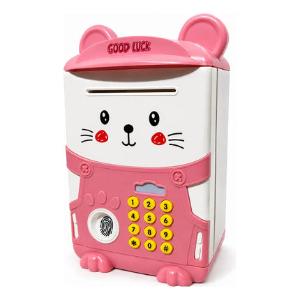 Alcancía Gato Ahorro Automática Contraseña Huella Y Sonido Gato Rosa
