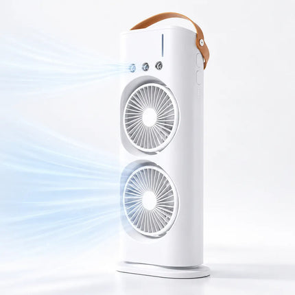 Ventilador De Mesa Doble Cabezal, Control Remoto Y Luz Led 15 Cm Blanco