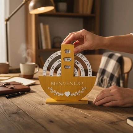 Calendario Eterno En Español Giratorio De Madera Circular
