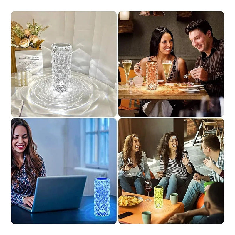 Lámpara De Mesa De Cristal Control Táctil 16 Colores Transparente Transparente
