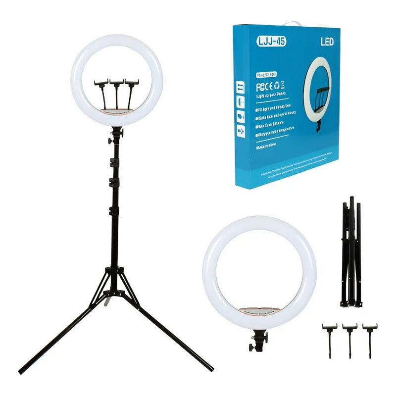 Aro De Luz Profesional De 45 Cm + Tripode 2.1m Blanco Frío Negro Blanco Frío