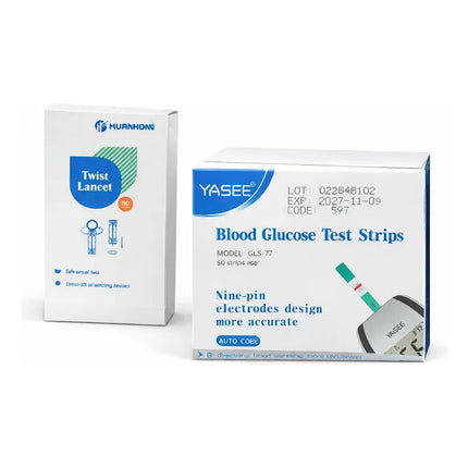 50 Kit Tiras Reactivas + 50 Lancetas Para Glucosa Blanco
